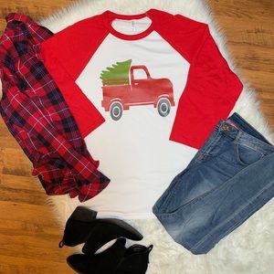Bella Canvas Christmas Themed Raglan T-Shirt! XL